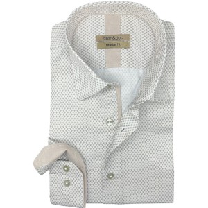 Life Style Butiken Ανδρικό Μακρυμάνικο πουκάμισο με μικροσχέδια Regular Fit LS126007 Μπεζ