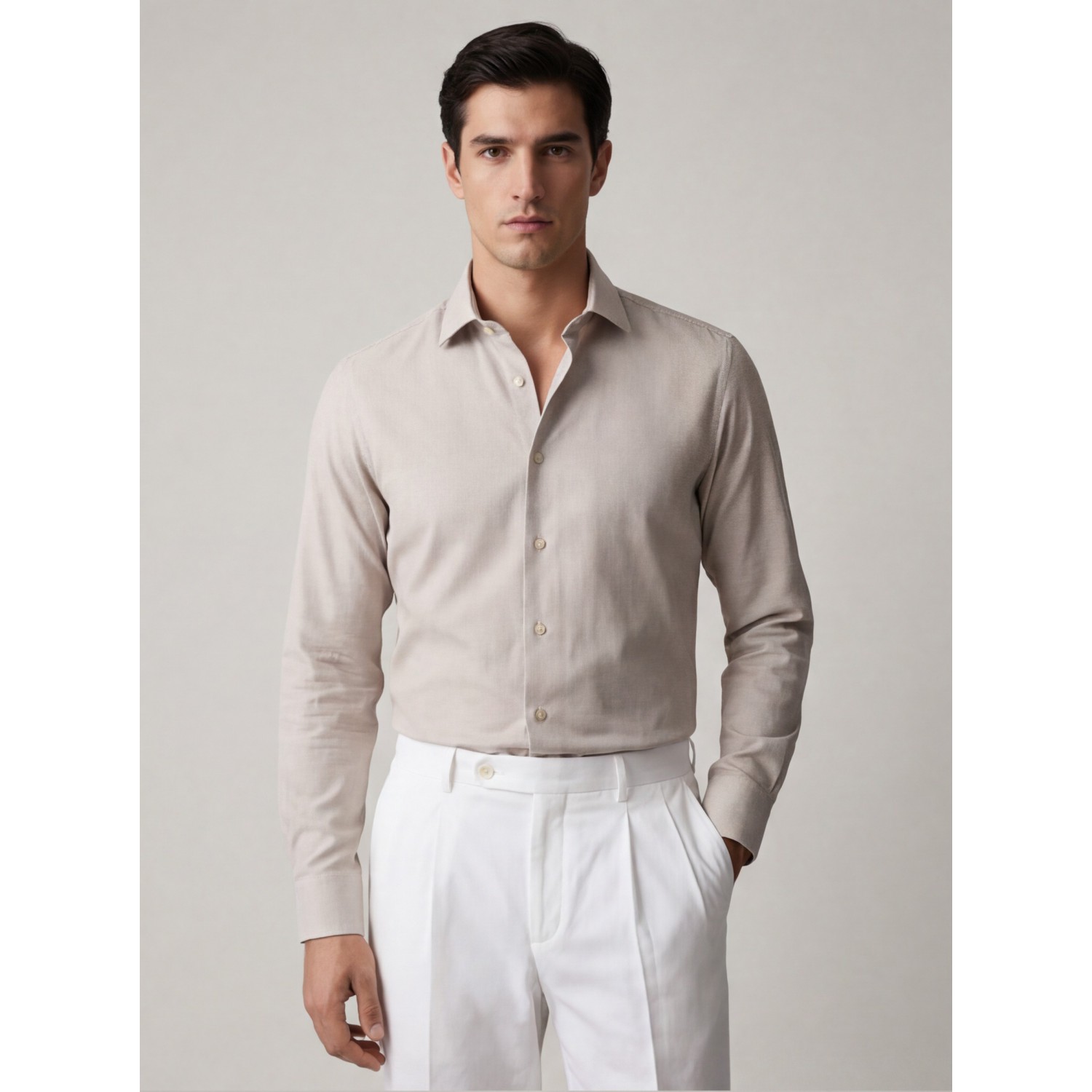 Life Style Butiken Ανδρικό Μακρυμάνικο πουκάμισο Slim Fit Ανάγλυφο υφασμα LS126008 Μπεζ