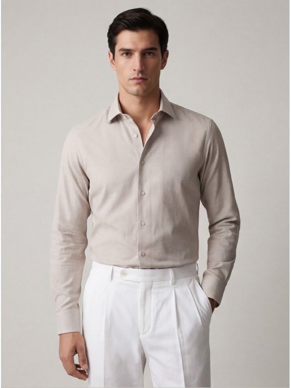 Life Style Butiken Ανδρικό Μακρυμάνικο πουκάμισο Slim Fit Ανάγλυφο υφασμα LS126008 Μπεζ