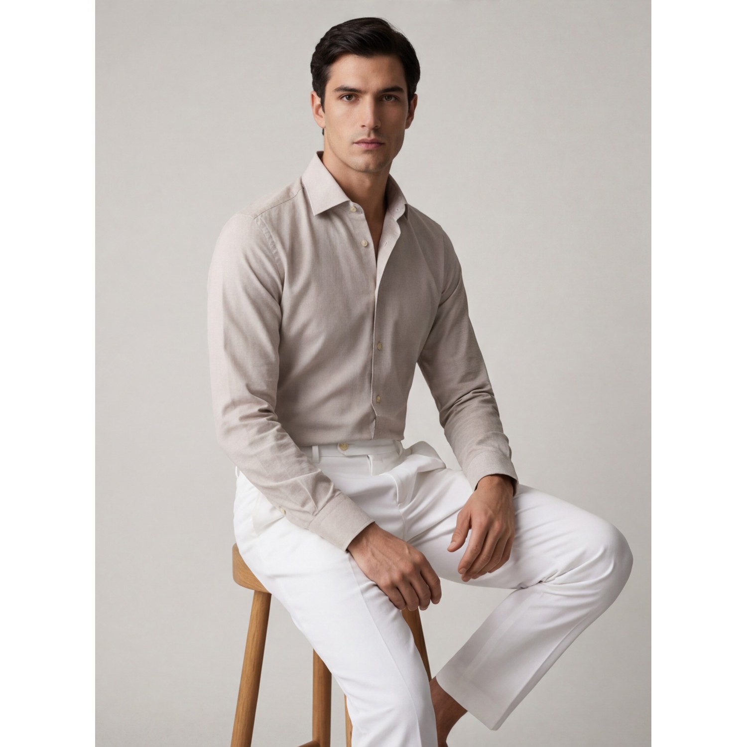 Life Style Butiken Ανδρικό Μακρυμάνικο πουκάμισο Slim Fit Ανάγλυφο υφασμα LS126008 Μπεζ