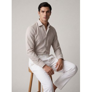 Life Style Butiken Ανδρικό Μακρυμάνικο πουκάμισο Slim Fit Ανάγλυφο υφασμα LS126008 Μπεζ