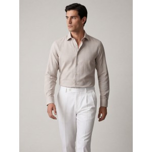 Life Style Butiken Ανδρικό Μακρυμάνικο πουκάμισο Slim Fit Ανάγλυφο υφασμα LS126008 Μπεζ