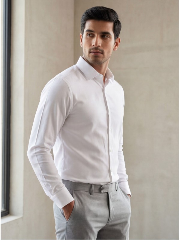 Life Style Butiken Ανδρικό Μακρυμάνικο πουκάμισο τύπου Oxford Slim Fit LS126008 Λευκό