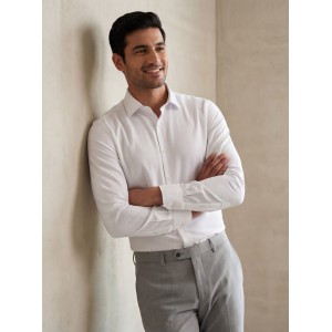 Life Style Butiken Ανδρικό Μακρυμάνικο πουκάμισο τύπου Oxford Slim Fit LS126008 Λευκό