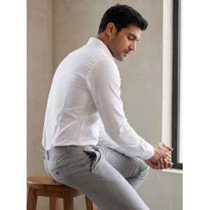 Life Style Butiken Ανδρικό Μακρυμάνικο πουκάμισο τύπου Oxford Slim Fit LS126008 Λευκό