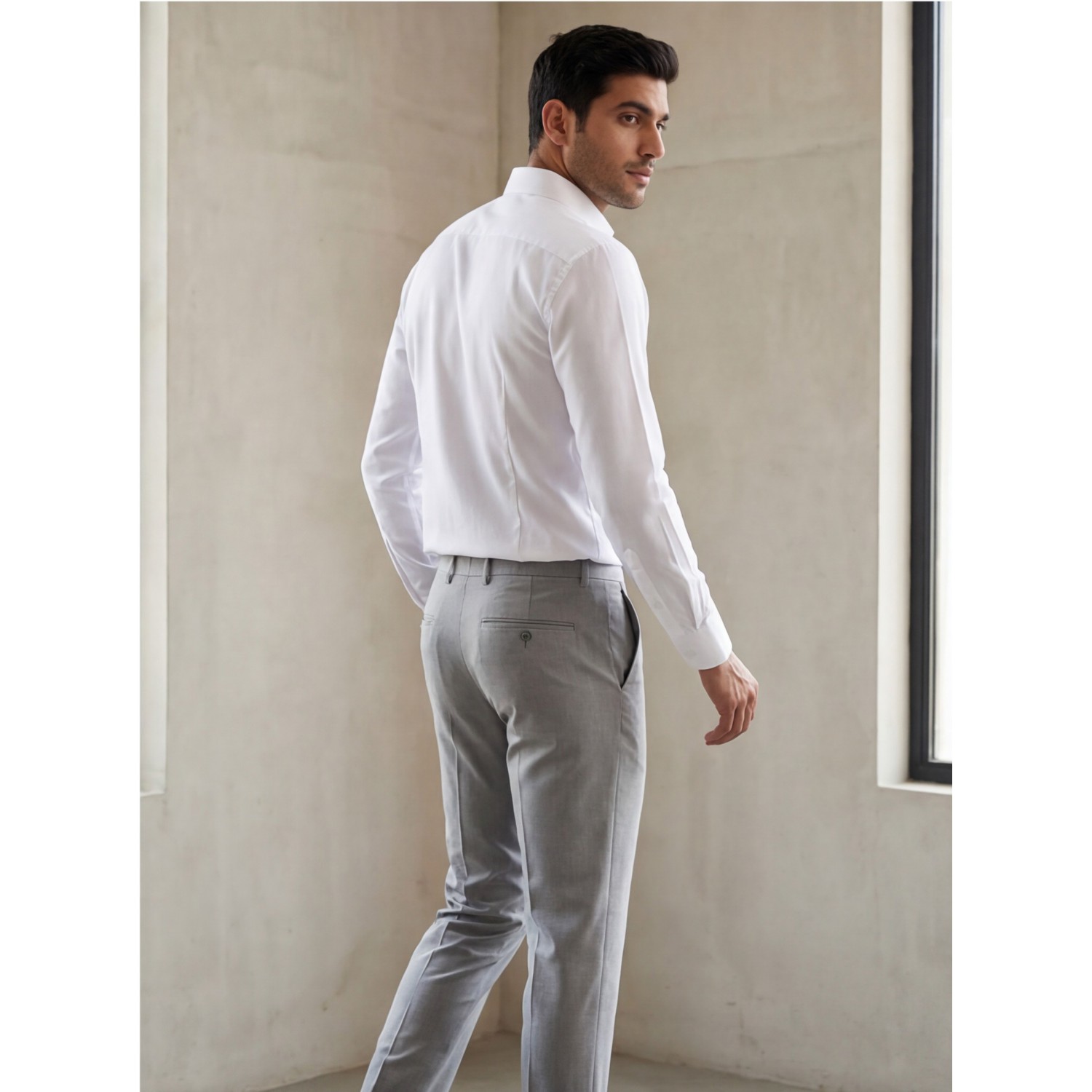 Life Style Butiken Ανδρικό Μακρυμάνικο πουκάμισο τύπου Oxford Slim Fit LS126008 Λευκό