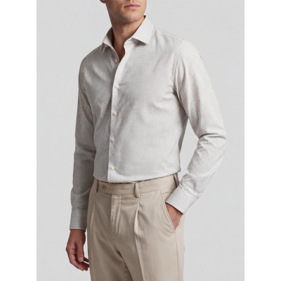 Life Style Butiken Ανδρικό Μακρυμάνικο πουκάμισο με μικροσχέδια Slim LS126009 Μπεζ