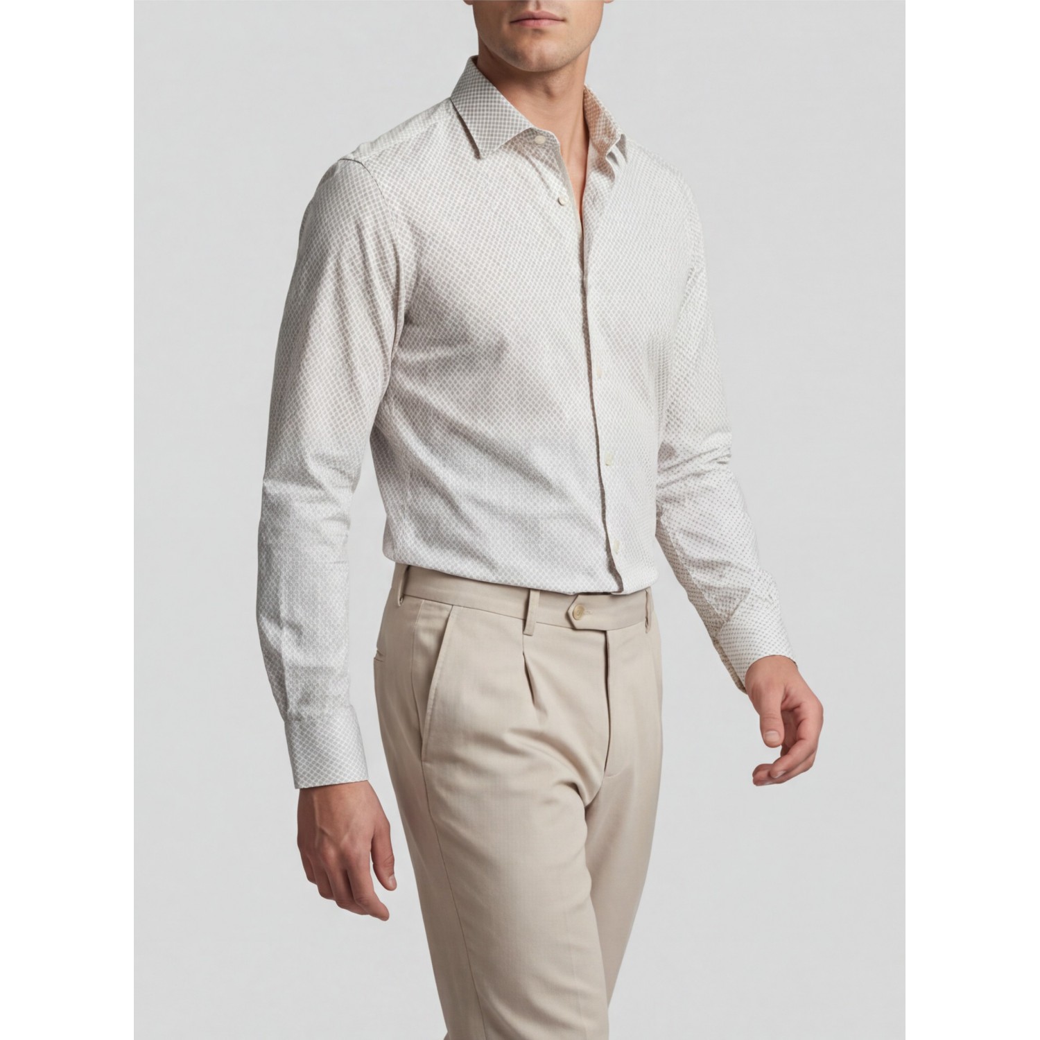 Life Style Butiken Ανδρικό Μακρυμάνικο πουκάμισο με μικροσχέδια Slim LS126009 Μπεζ