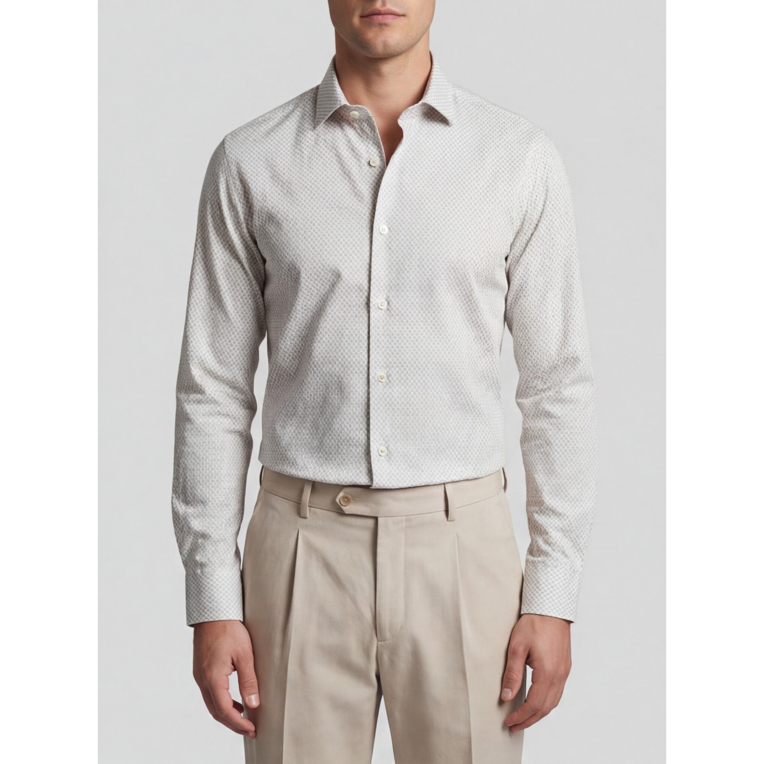 Life Style Butiken Ανδρικό Μακρυμάνικο πουκάμισο με μικροσχέδια Slim LS126009 Μπεζ