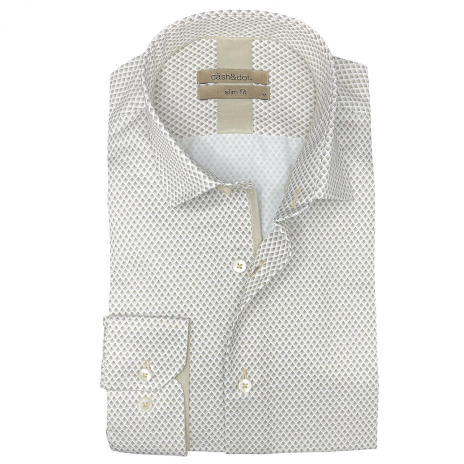 Life Style Butiken Ανδρικό Μακρυμάνικο πουκάμισο με μικροσχέδια Slim LS126009 Μπεζ