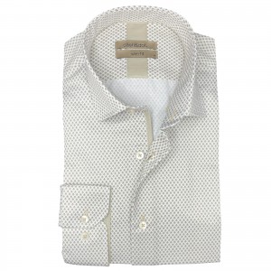 Life Style Butiken Ανδρικό Μακρυμάνικο πουκάμισο με μικροσχέδια Slim LS126009 Μπεζ