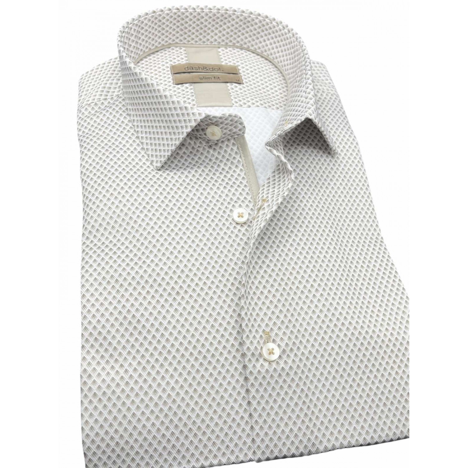 Life Style Butiken Ανδρικό Μακρυμάνικο πουκάμισο με μικροσχέδια Slim LS126009 Μπεζ