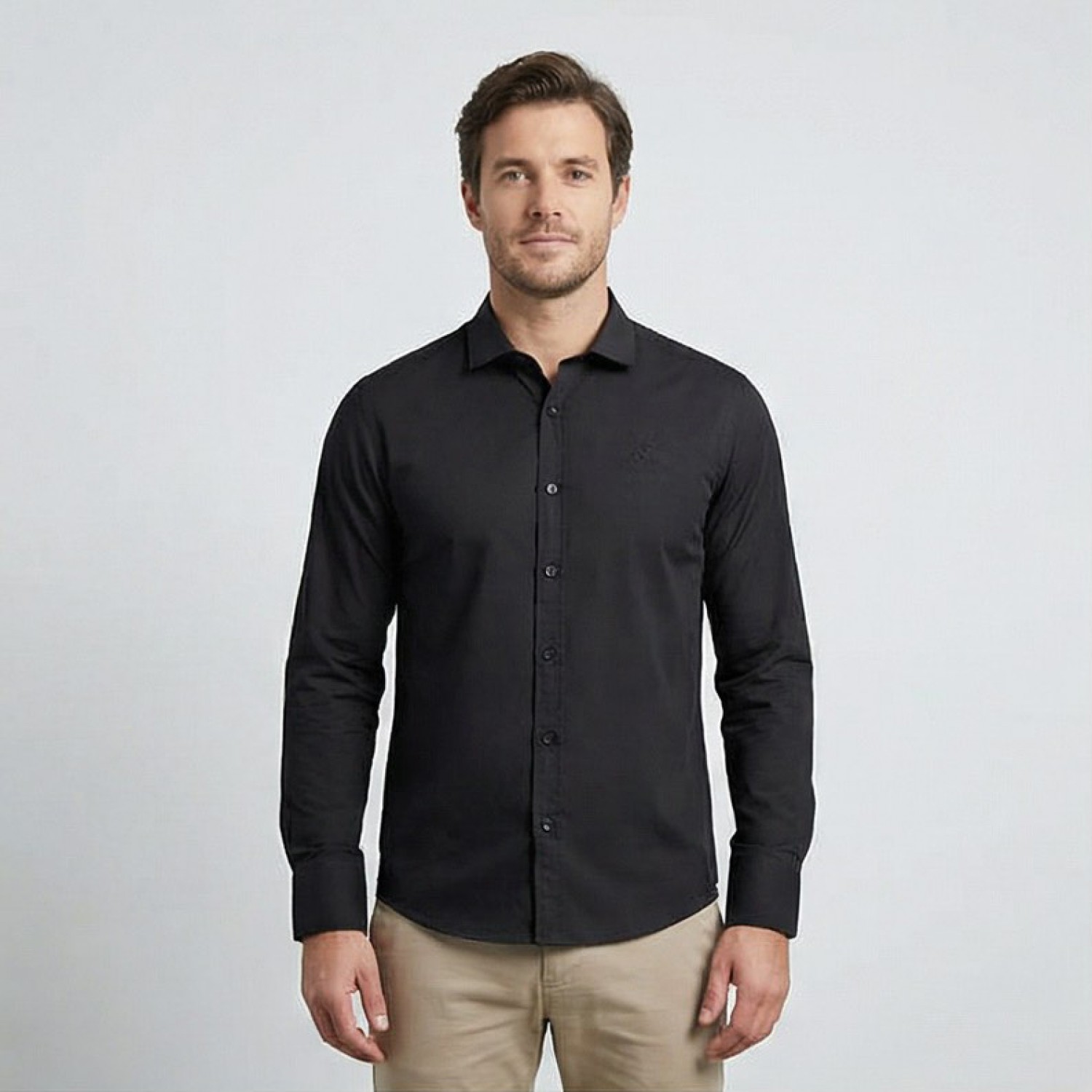 U.s. Grand Ανδρικό Μακρυμάνικο πουκάμισο Regular AU02840AMEDEO_NEA7250 Black