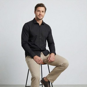 U.s. Grand Ανδρικό Μακρυμάνικο πουκάμισο Regular AU02840AMEDEO_NEA7250 Black