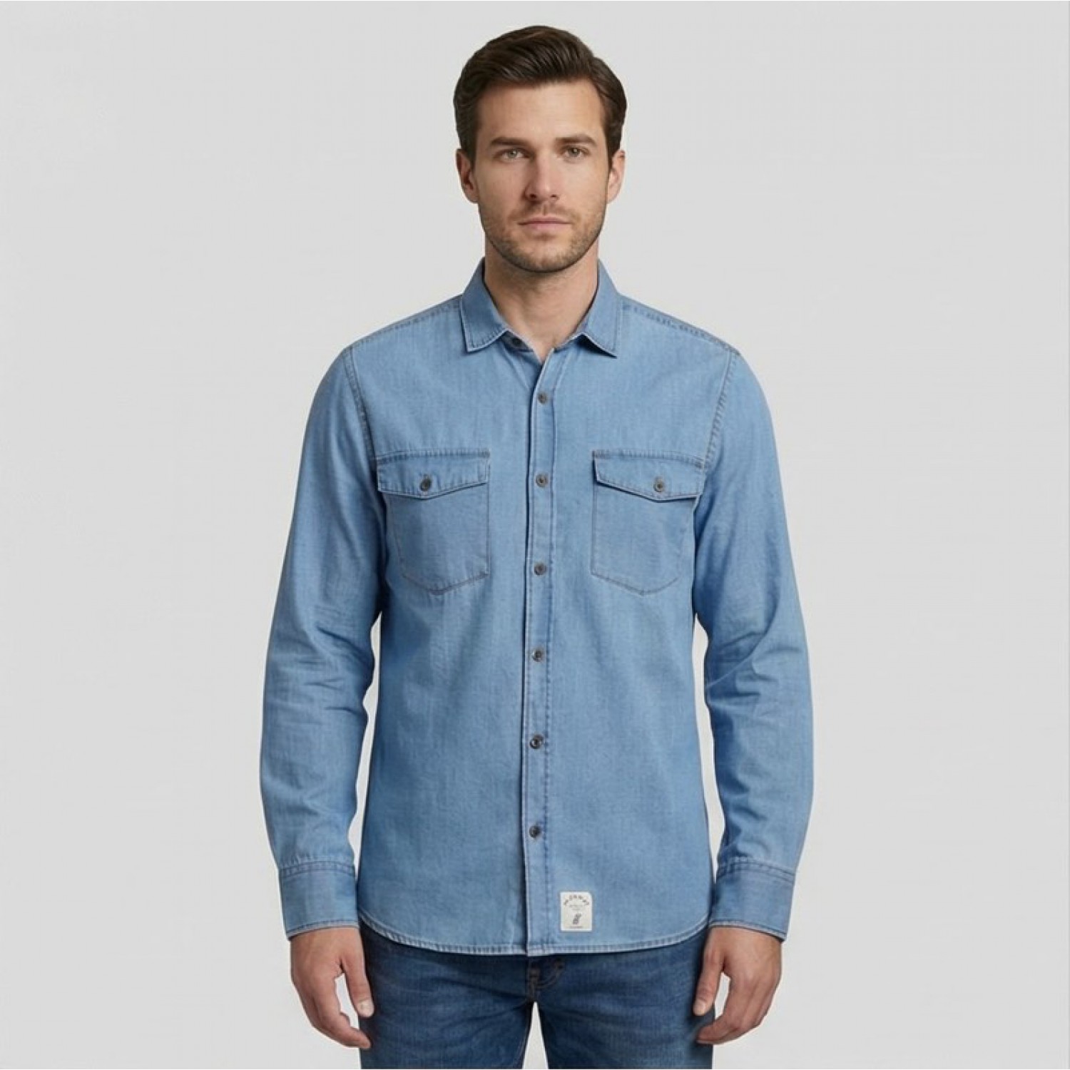 U.s. Grand Polo Ανδρικό Μακρυμάνικο Jean πουκάμισο Regular AU02835POSTER_AZA2000 Μπλε