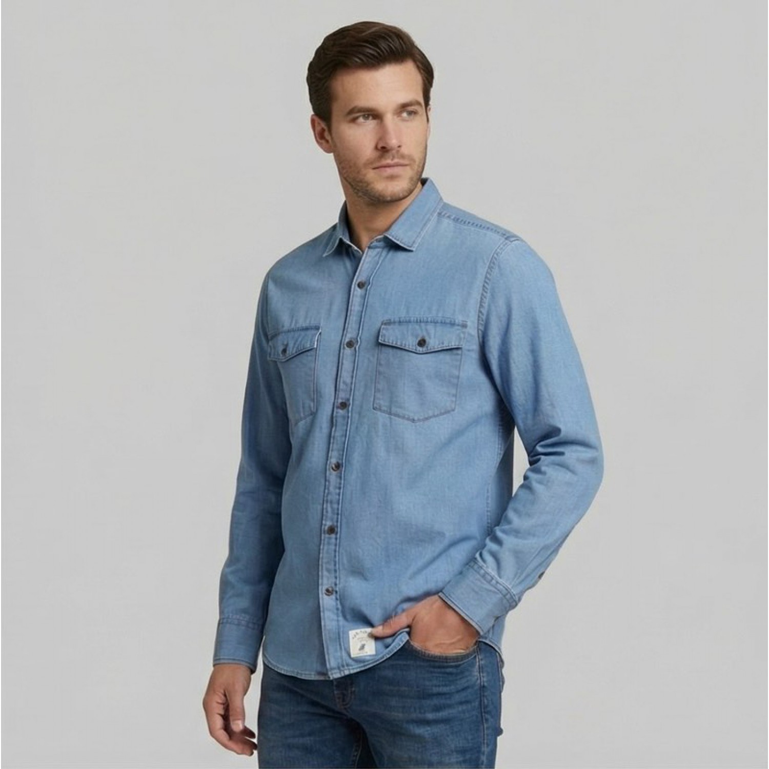 U.s. Grand Polo Ανδρικό Μακρυμάνικο Jean πουκάμισο Regular AU02835POSTER_AZA2000 Μπλε