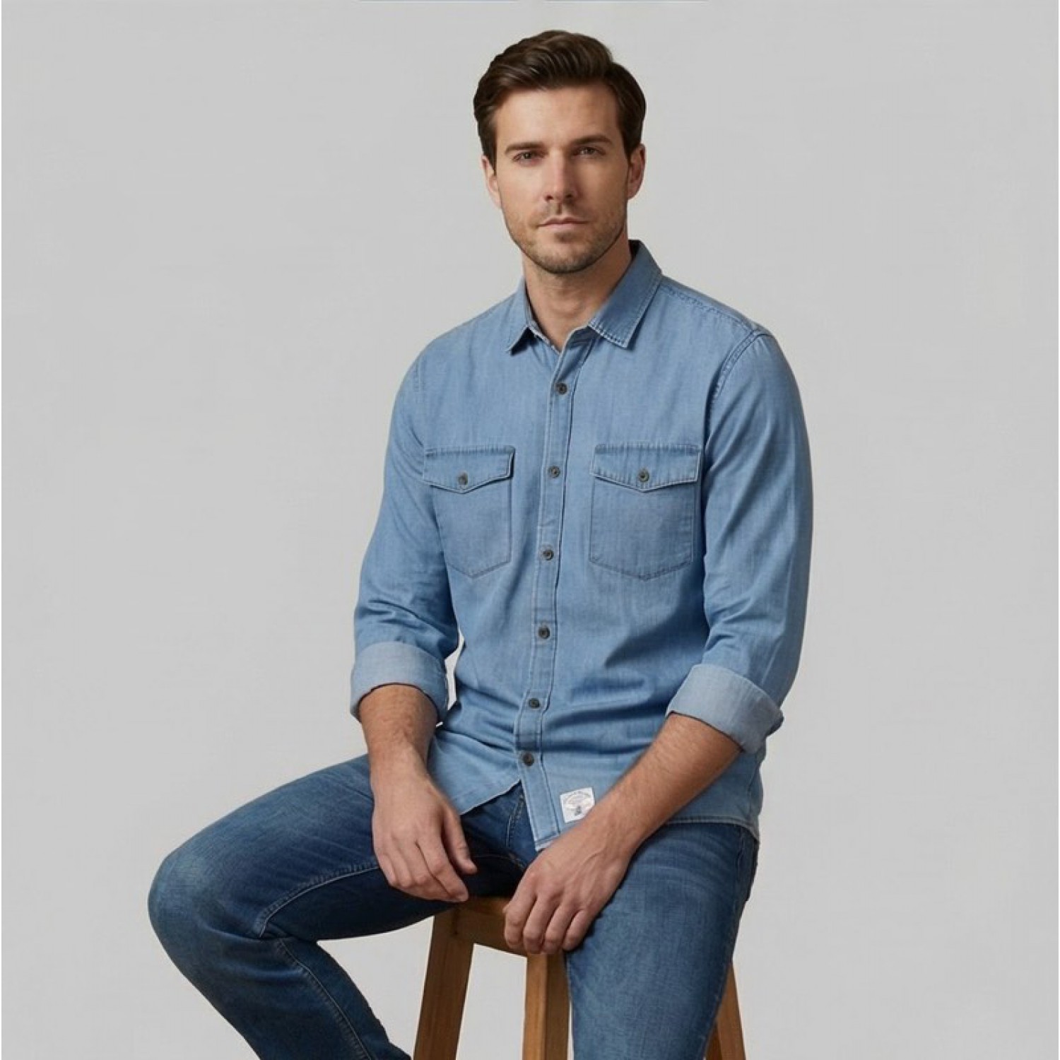 U.s. Grand Polo Ανδρικό Μακρυμάνικο Jean πουκάμισο Regular AU02835POSTER_AZA2000 Μπλε