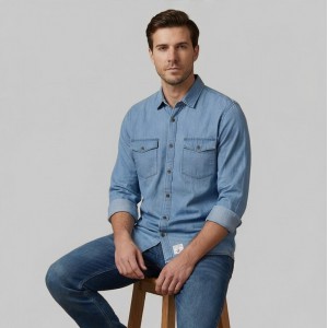 U.s. Grand Polo Ανδρικό Μακρυμάνικο Jean πουκάμισο Regular AU02835POSTER_AZA2000 Μπλε