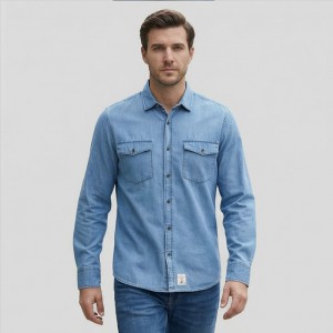 U.s. Grand Polo Ανδρικό Μακρυμάνικο Jean πουκάμισο Regular AU02835POSTER_AZA2000 Μπλε