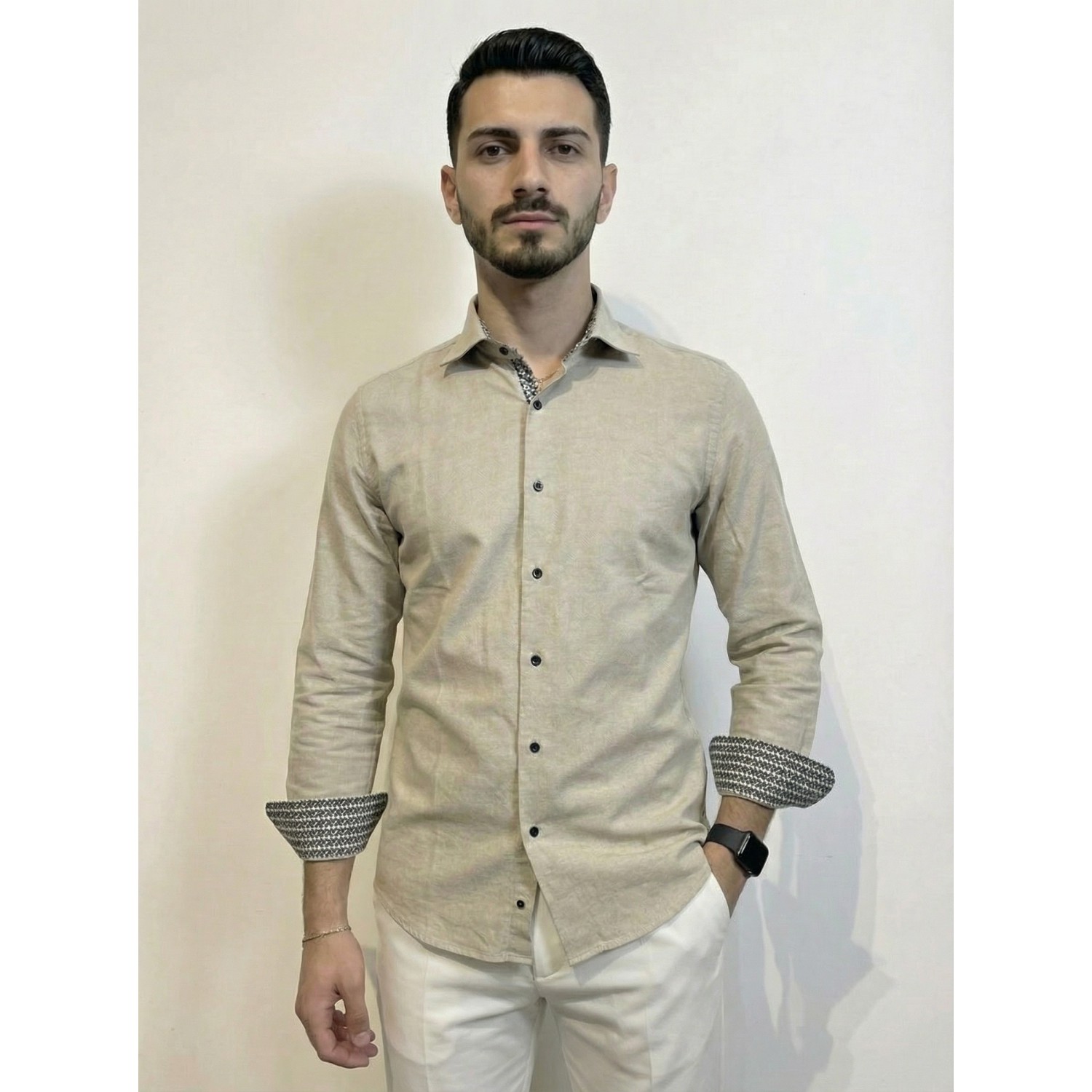 Life Style Butiken Ανδρικό Μακρυμάνικο πουκάμισο LS1561 Μπέζ