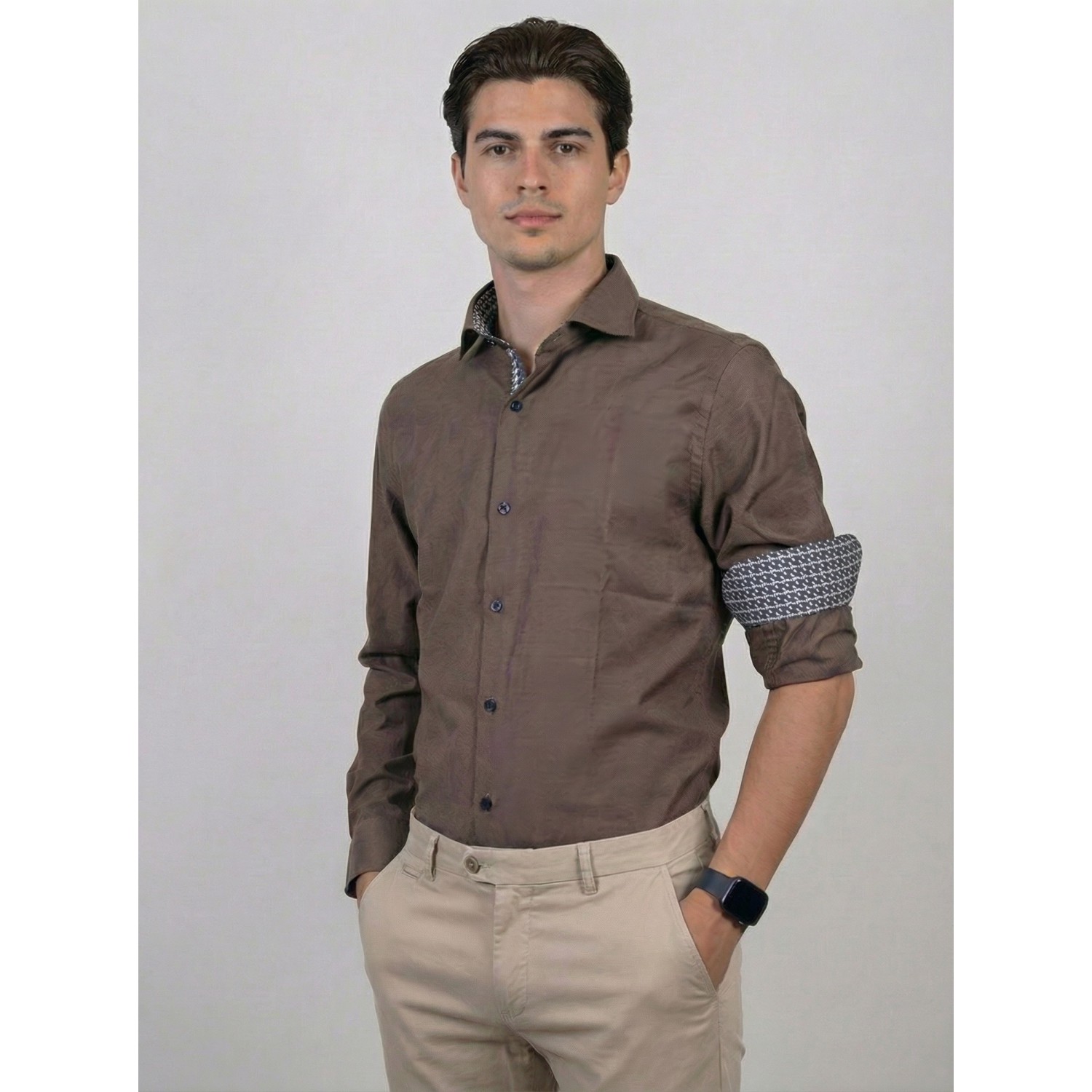 Life Style Butiken Ανδρικό Μακρυμάνικο πουκάμισο LS1561 Καφέ