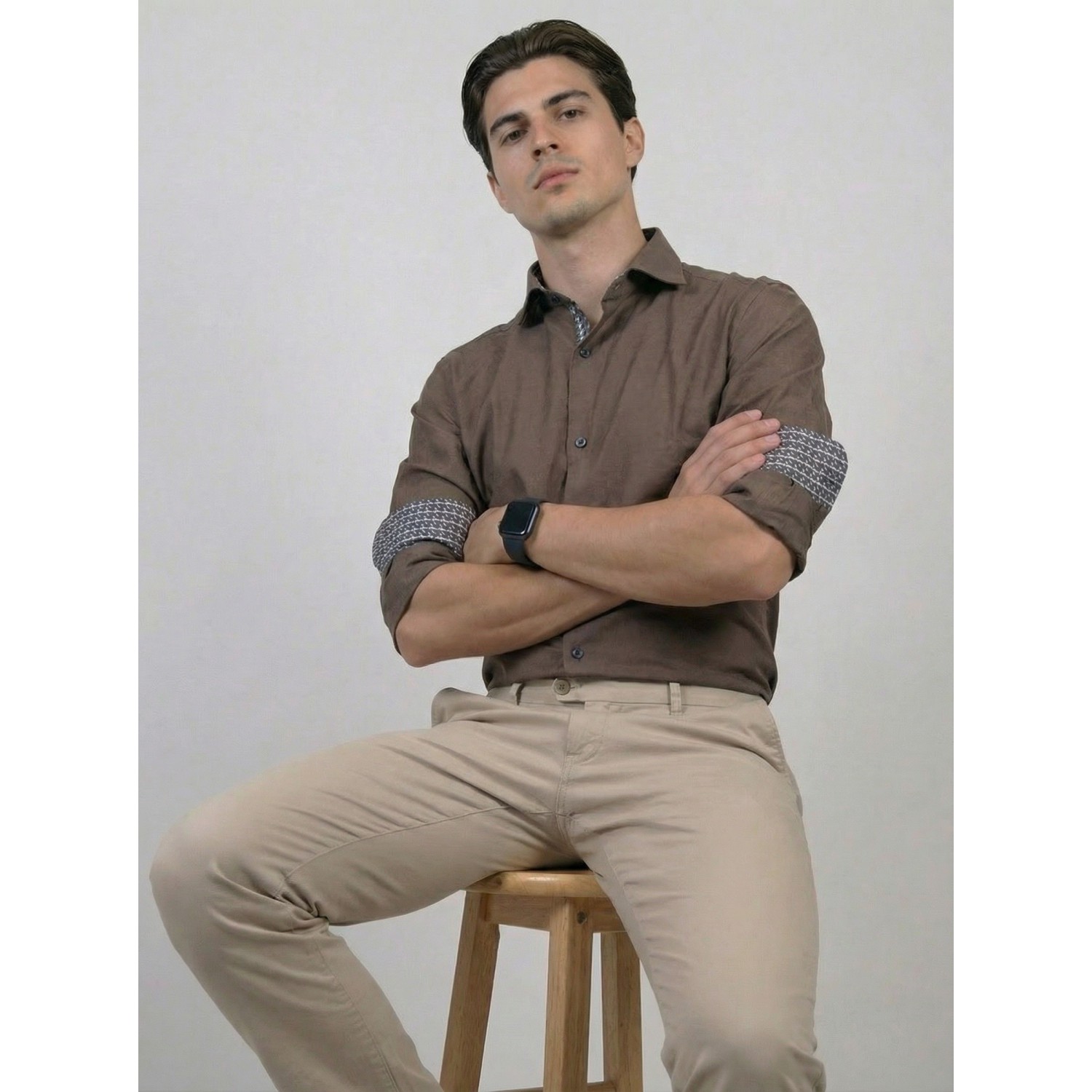 Life Style Butiken Ανδρικό Μακρυμάνικο πουκάμισο LS1561 Καφέ