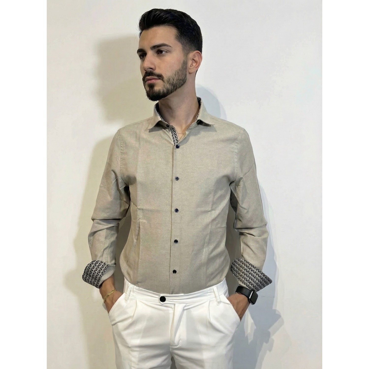 Life Style Butiken Ανδρικό Μακρυμάνικο πουκάμισο LS1561 Μπέζ