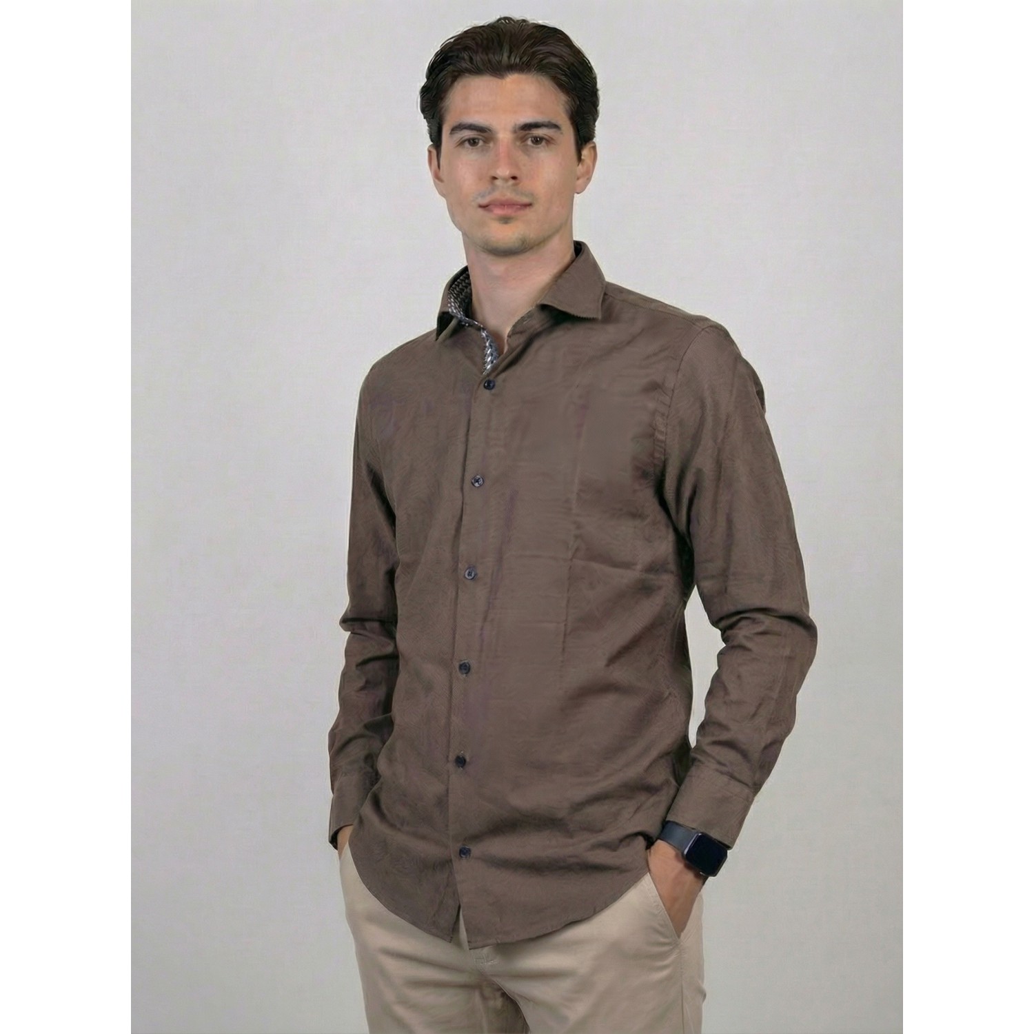 Life Style Butiken Ανδρικό Μακρυμάνικο πουκάμισο LS1561 Καφέ