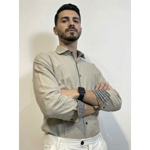 Life Style Butiken Ανδρικό Μακρυμάνικο πουκάμισο LS1561 Μπέζ