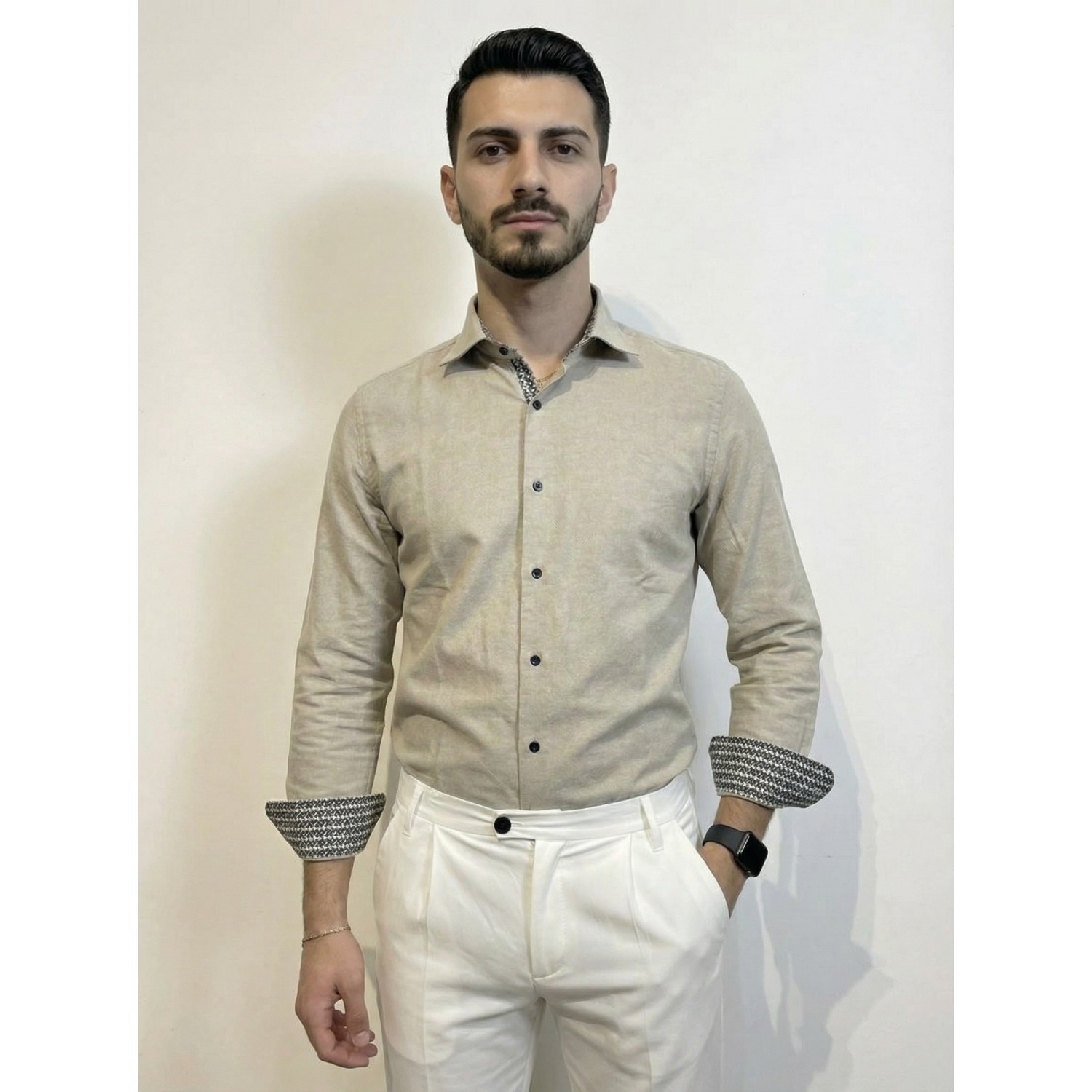 Life Style Butiken Ανδρικό Μακρυμάνικο πουκάμισο LS1561 Μπέζ