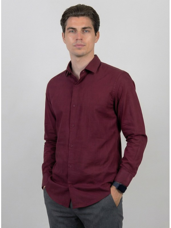 Life Style Butiken Ανδρικό Μακρυμάνικο πουκάμισο Slim LS123073 Μπορντό