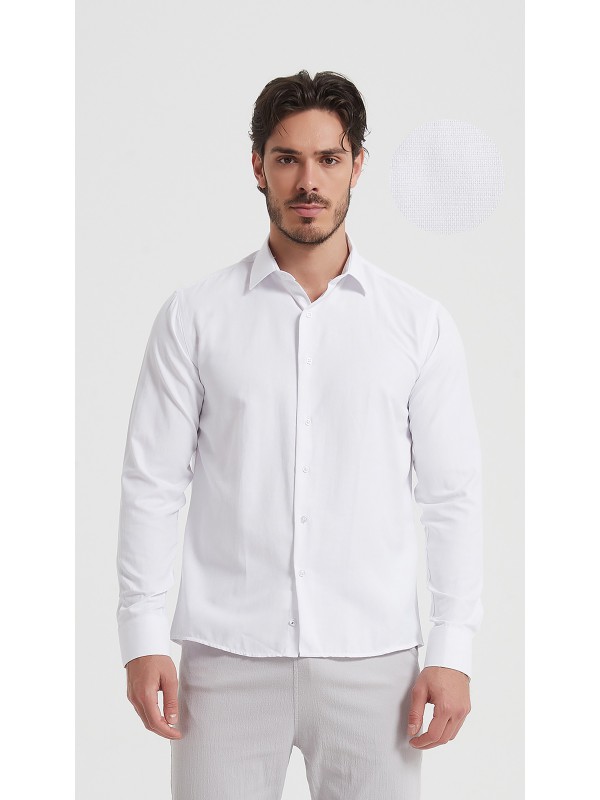 Life Style Butiken Ανδρικό μακρυμάνικο πουκάμισο Oxfort LS126205 Λευκό