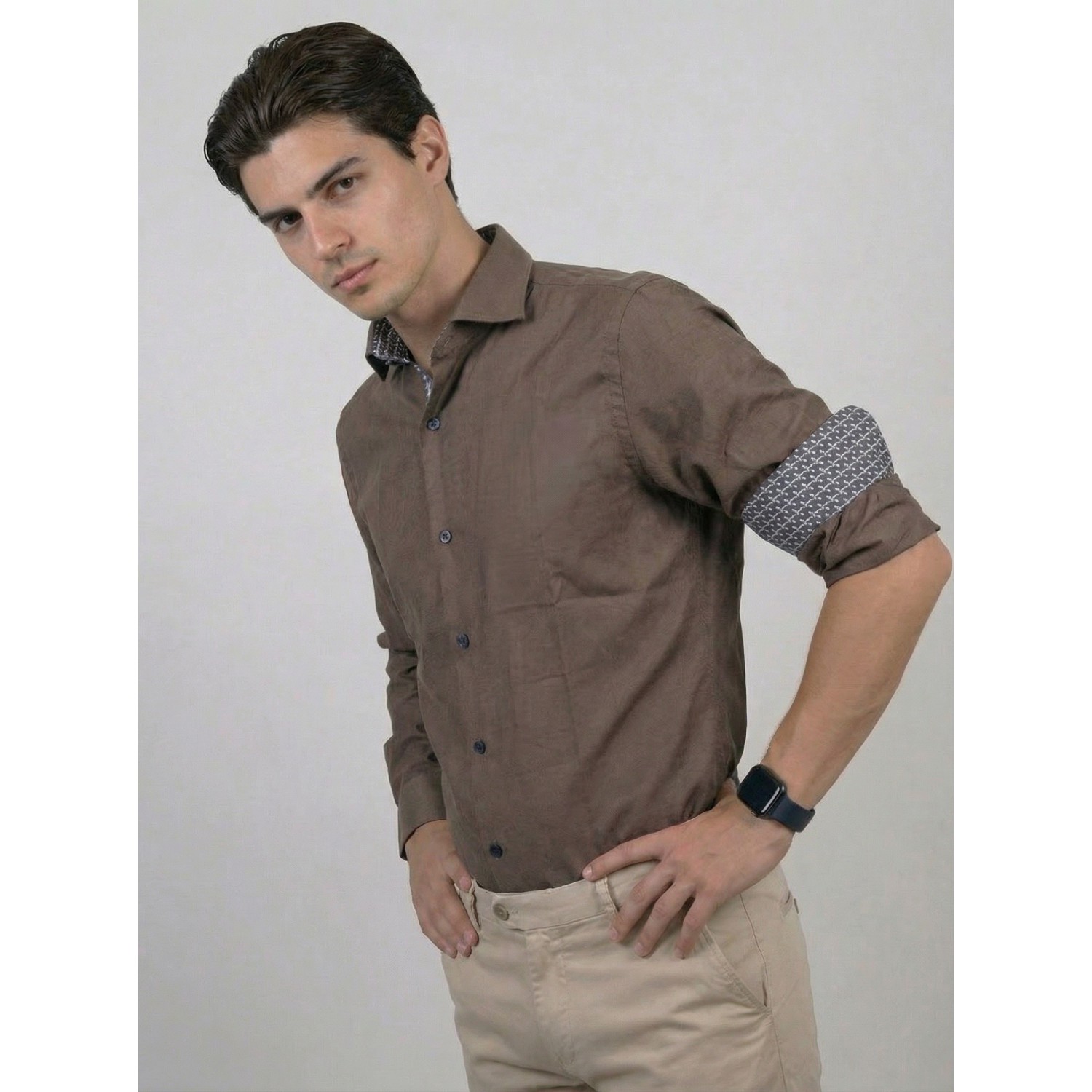 Life Style Butiken Ανδρικό Μακρυμάνικο πουκάμισο LS1561 Καφέ