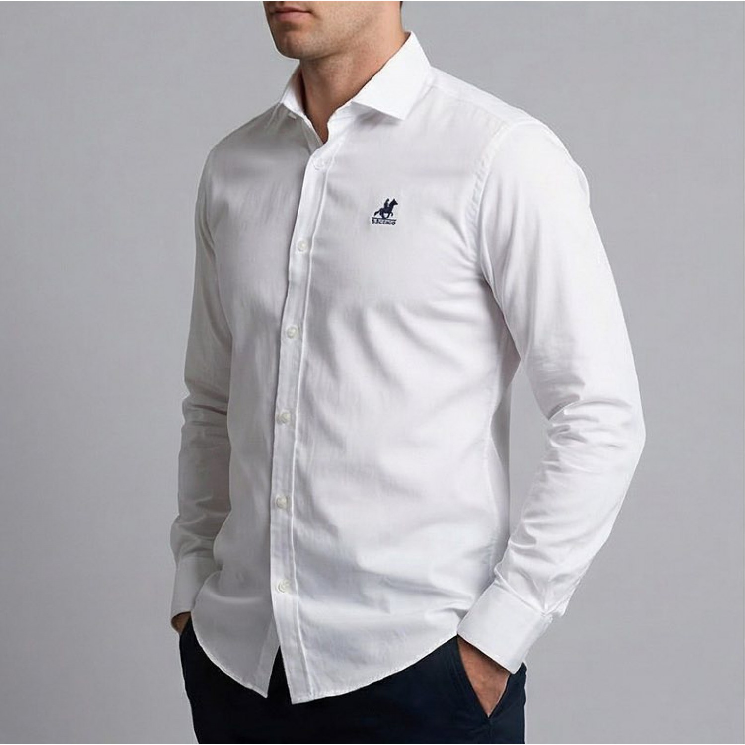 U.s. Grand Polo Ανδρικό Μακρυμάνικο πουκάμισο Regular AU02840AMEDEO_BIA0950 Λευκό