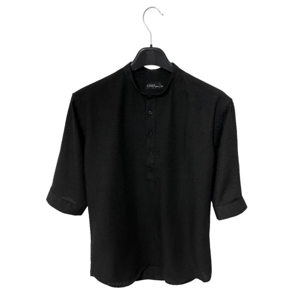 Life Style Butiken 9560/6 Μαύρο Ανδρική πουκαμίσα με 3/4 μανίκι Slim Fit