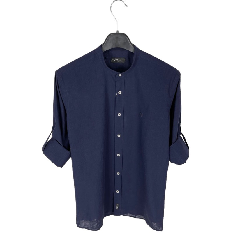 Life Style Butiken LS8850/7 Navy Ανδρικό Μακρυμάνικο Λινό πουκάμισο Μάο Slim Fit Ανδρικά