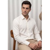 Life Style Butiken Ανδρικό Μακρυμάνικο πουκάμισο Ανάγλυφο Υφασμα Με γιακά και Κρυφά Κουμπιά Slim Fit LS124015 Ecru 1