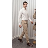 Life Style Butiken Ανδρικό Μακρυμάνικο πουκάμισο Ανάγλυφο Υφασμα Με γιακά και Κρυφά Κουμπιά Slim Fit LS124015 Ecru 5