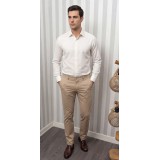 Life Style Butiken Ανδρικό Μακρυμάνικο πουκάμισο Ανάγλυφο Υφασμα Με γιακά και Κρυφά Κουμπιά Slim Fit LS124015 Ecru 6
