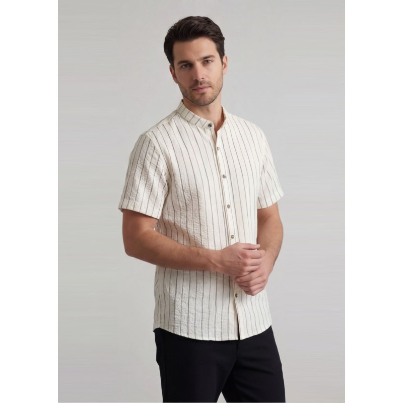 Life Style Butiken Ανδρικό Πουκάμισο Ριγέ Μαο LS12648514 Εκρού Ανδρικά