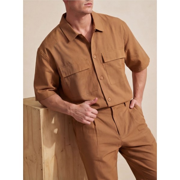 Life Style Butiken Ανδρικό Κοντομάνικο Overshirt LS1M5821 Camel