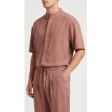 Life Style Butiken Ανδρικό Κοντομάνικο Πουκάμισο Oversize Μαο με κρυφά κουμπιά LS1M5893 Καφέ 1