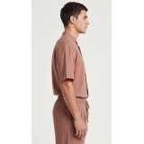 Life Style Butiken Ανδρικό Κοντομάνικο Πουκάμισο Oversize Μαο με κρυφά κουμπιά LS1M5893 Καφέ 3