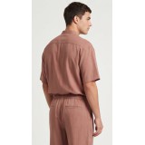 Life Style Butiken Ανδρικό Κοντομάνικο Πουκάμισο Oversize Μαο με κρυφά κουμπιά LS1M5893 Καφέ 4