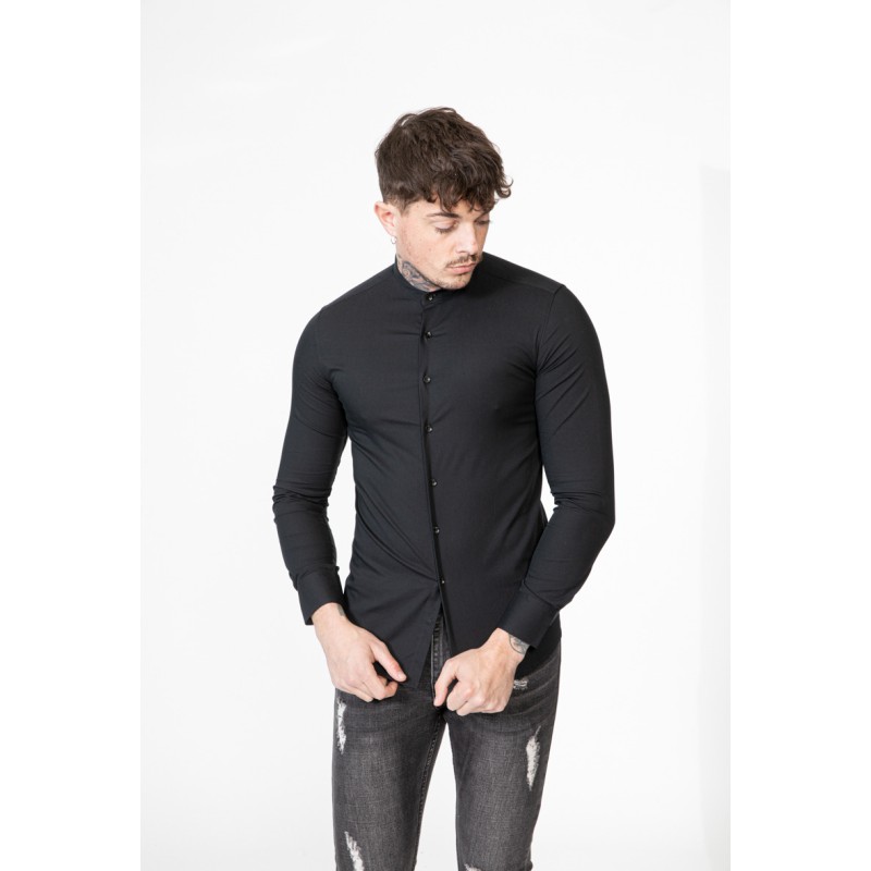 Life Style Butiken Ανδρικό Μακρυμάνικο πουκάμισο Mao Super Slim LS1NS7229 Black Ανδρικά
