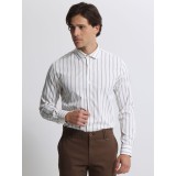 Life Style Butiken Ανδρικό Μακρυμάνικο πουκάμισο Slim LS1447515 Λευκό με ρίγα μπέζ 1