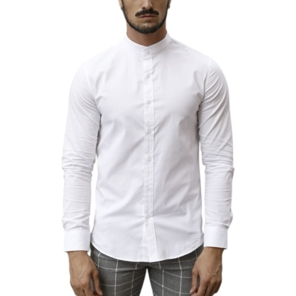Life Style Butiken Ανδρικό Μακρυμάνικο πουκάμισο Mao Super Slim LS1NS7229 Λευκό