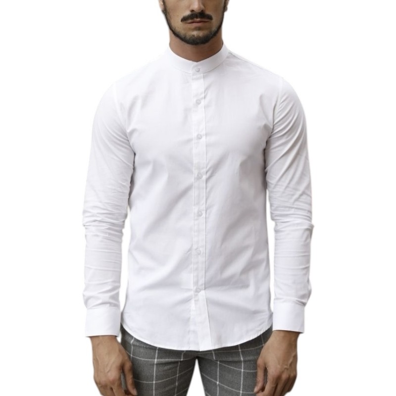 Life Style Butiken Ανδρικό Μακρυμάνικο πουκάμισο Mao Super Slim LS1NS7229 Λευκό Ανδρικά