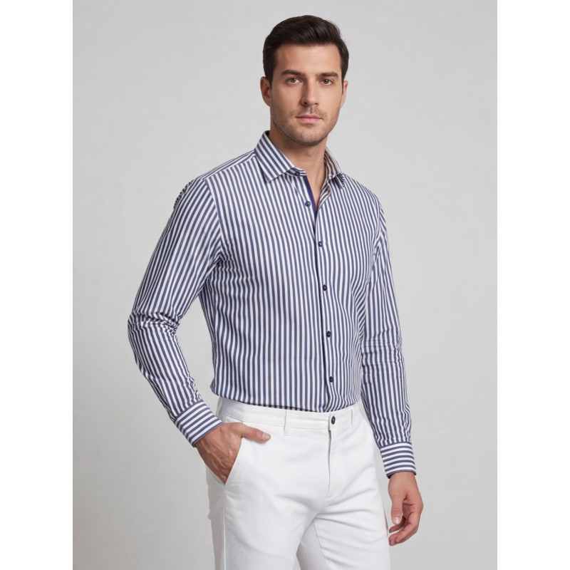 Life Style Butiken Ανδρικό Μακρυμάνικο πουκάμισο ριγέ Slim LS124036 Μπλε Ανδρικά