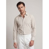Life Style Butiken Ανδρικό Μακρυμάνικο πουκάμισο ριγέ Slim LS124036 Μπέζ 1
